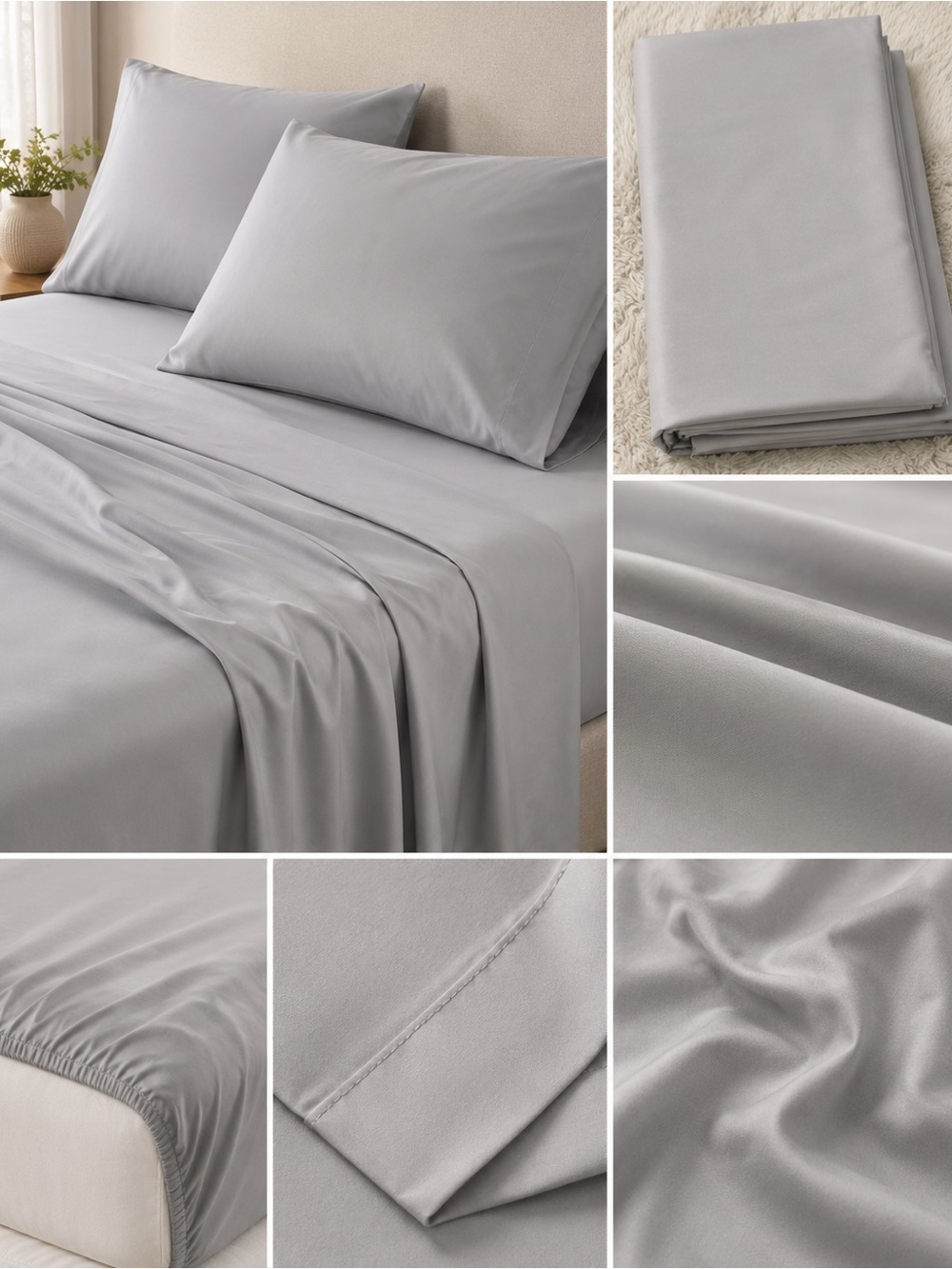 Soft Gray Home Bedding Sheet - Elegant Light Gray Linen